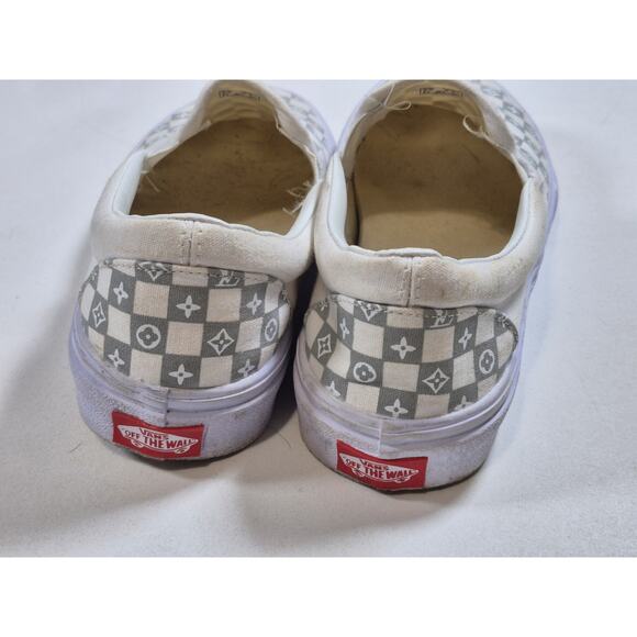 Vans Classic Slip On LV Design White Gray Womens 8.5 Men 7 - Picture 3 of 8